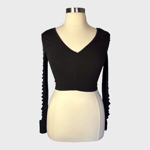 Body Central V Neck Cropped Long Sleeve Cutout Top